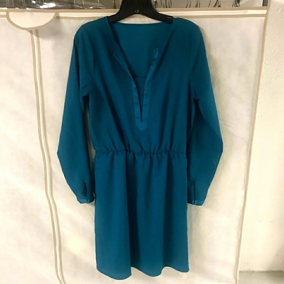 The Limited Long Sleeve Mini Dress Woman's Size Small S Teal Cinched Waist EUC - Picture 1 of 5